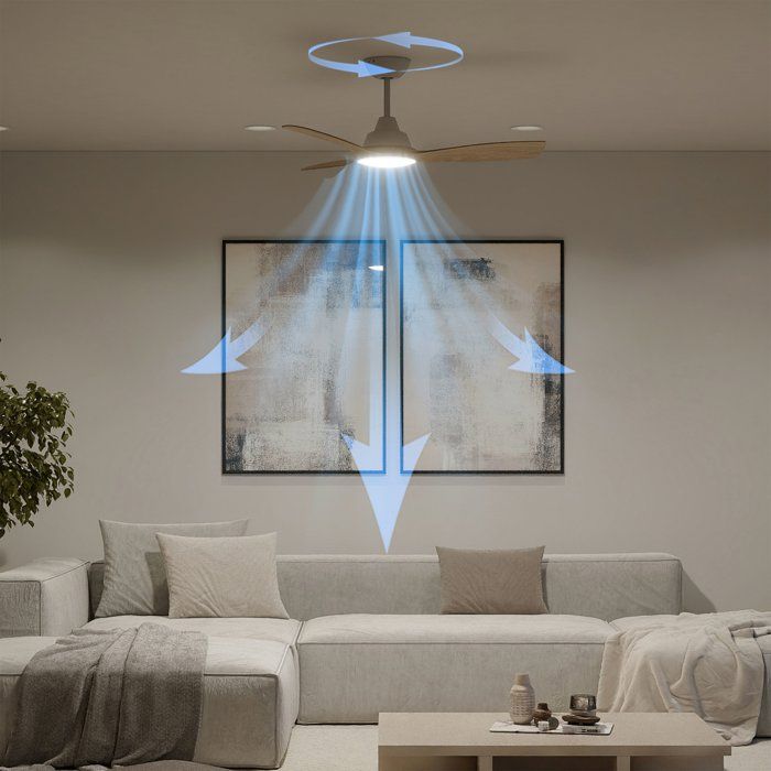 Ventilateur de plafond - Philips - Olas - Pales fixes - Diametre 106 cm - Blanc/Bois - LED intégrée + télécommande