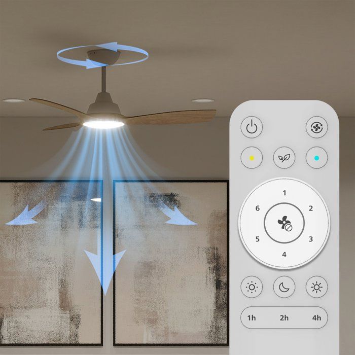 Ventilateur de plafond - Philips - Olas - Pales fixes - Diametre 106 cm - Blanc/Bois - LED intégrée + télécommande