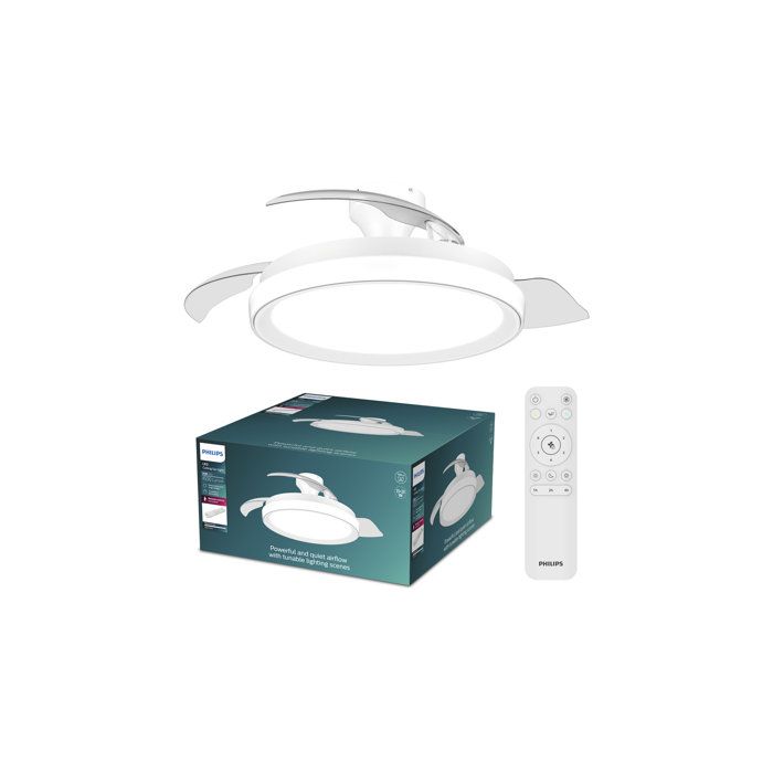 Ventilateur de plafond - Philips - Bliss - Pales rétractables - Diametre 106 cm - Blanc - LED intégrée + télécommande