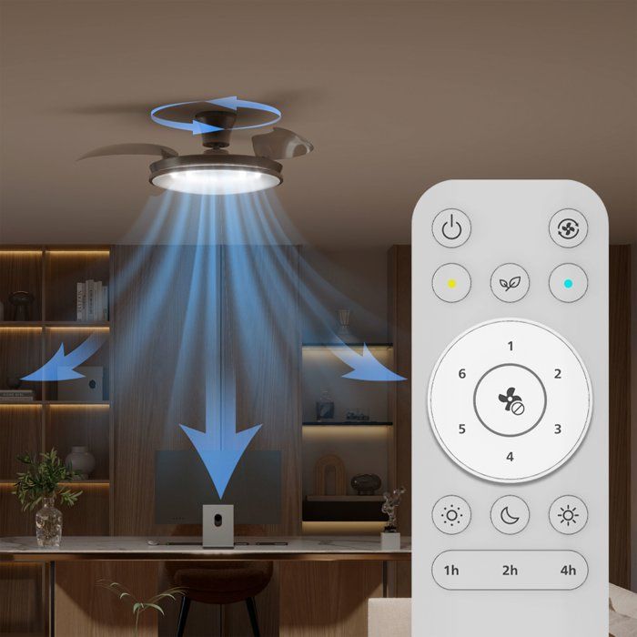 Ventilateur de plafond - Philips - Atlas - Pales rétractables - Diametre 106 cm - Nickel - LED intégrée + télécommande