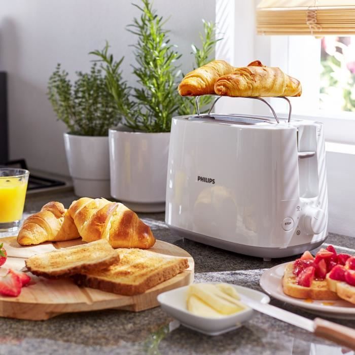 Grille-pain - PHILIPS - HD2581/00 - 2 fentes extra larges - 8 niveaux de dorage - 830 W - Réchauffe viennoiseries - Blanc