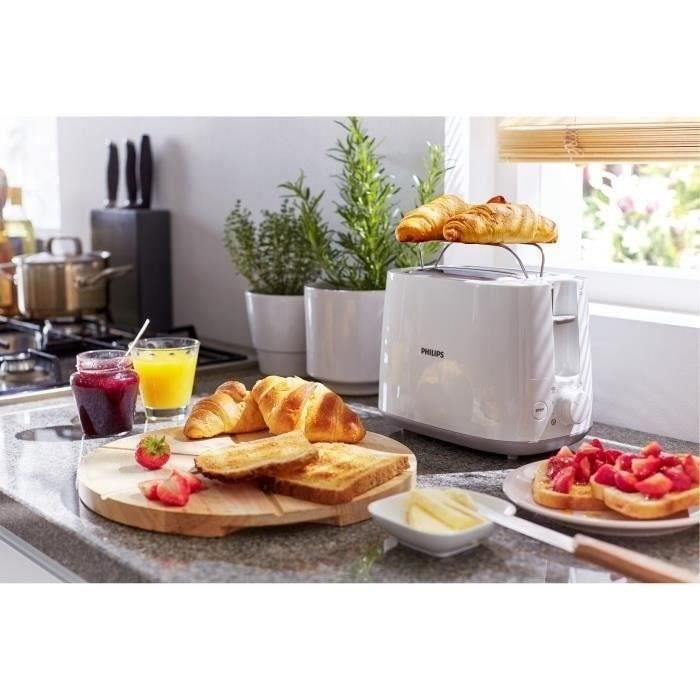 Grille-pain PHILIPS HD2581/00 - 2 fentes extra larges - 830 W - RÈchauffe viennoiseries - Blanc