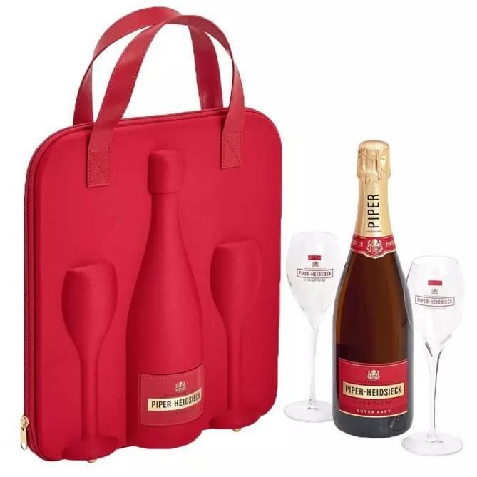Champagne Piper-Heidsieck - CuvÈe Brut - Coffret Travel Flute Gift Set 1 Bouteille + 2 fl˚tes