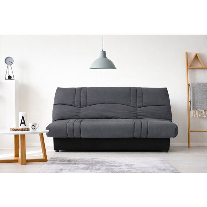 Canapé convertible Clic-clac - 3 places - Tissu Gris Anthracite - 190 x 90 x 92 cm - PIXIE