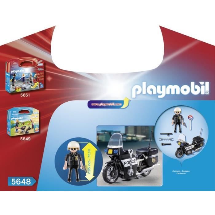 PLAYMOBIL - Valisette Motard de Police - Garçon - 13 éléments - A partir de 4 ans