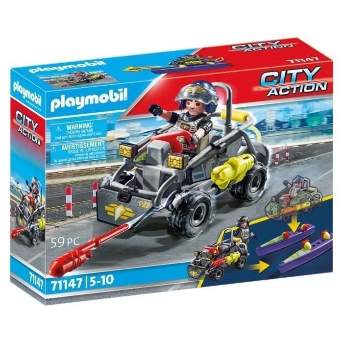 PLAYMOBIL 71147 Quad transformable de bandit, Les policiers Unité d'élite, City Action, Des 5 ans