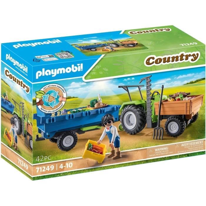 PLAYMOBIL 71249 Tracteur avec remorque, Country La Ferme, 42 pieces, Des 4 ans