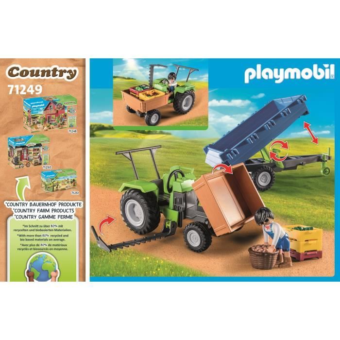 PLAYMOBIL 71249 Tracteur avec remorque, Country La Ferme, 42 pieces, Des 4 ans