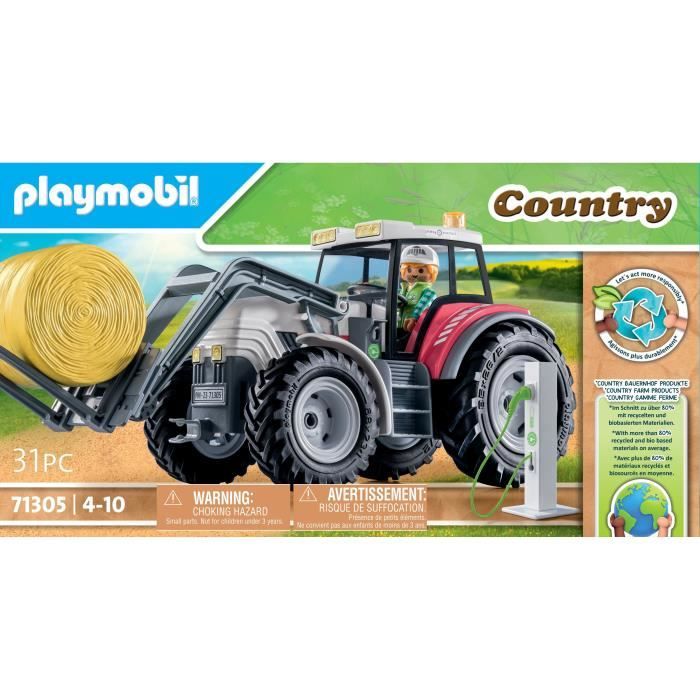 PLAYMOBIL 71305 Grand tracteur électrique, Country La vie a la ferme, 31 pieces, Des 5 ans