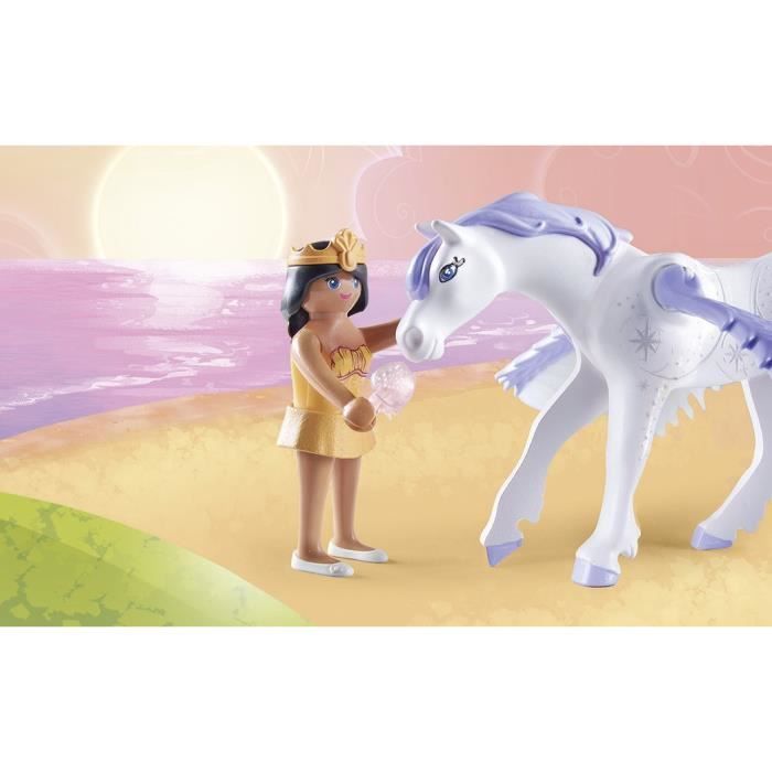 PLAYMOBIL 71361 Cheval ailé a décorer avec princesse, Princess Magic, chevalier et arc-en-ciel, Des 4 ans
