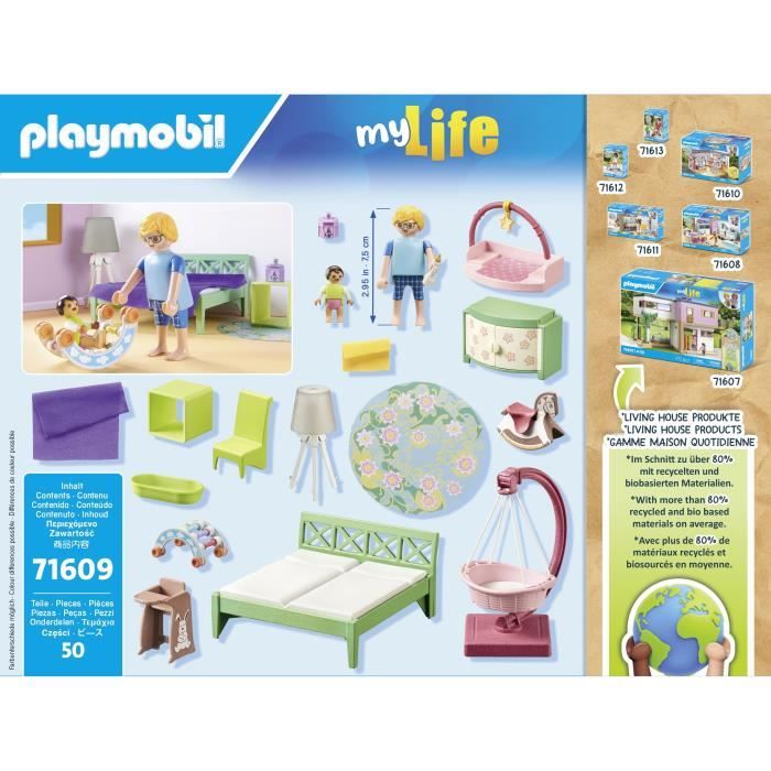 PLAYMOBIL 71609 Chambre de parents avec berceau suspendu, Maison d'architecte, My Life, 50 pieces, Des 4 ans