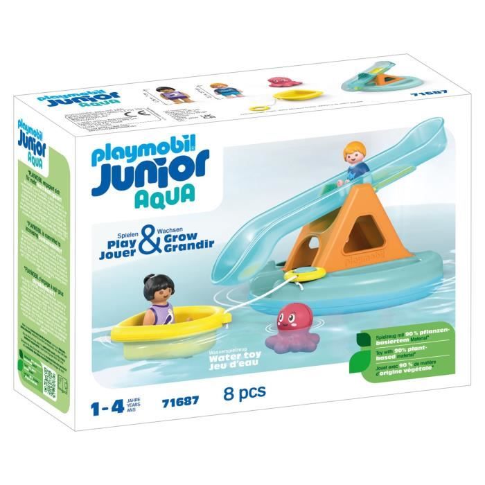 PLAYMOBIL Junior 71687 Ilôt avec toboggan aquatique, Jouet pour le bain, Des 12 mois
