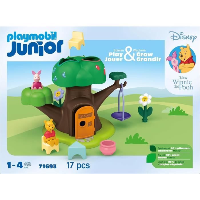 PLAYMOBIL Junior 71693 Winnie l'ourson et Porcinet avec cabane, 17 pieces, Junior & Disney, Des 12 mois