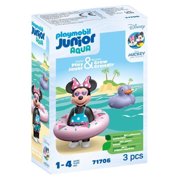 PLAYMOBIL Junior 71706 Minnie avec bouée, Flotte dans l'eau, Jouet pour le bain, Junior & Disney, Des 12 mois