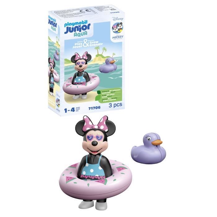 PLAYMOBIL Junior 71706 Minnie avec bouée, Flotte dans l'eau, Jouet pour le bain, Junior & Disney, Des 12 mois