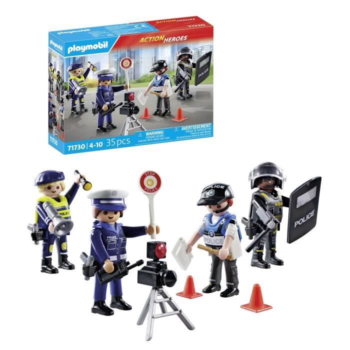PLAYMOBIL 71730 Set métiers de la police 4 policiers, Action Heroes, Les policiers, 35 pieces, Des 4 ans