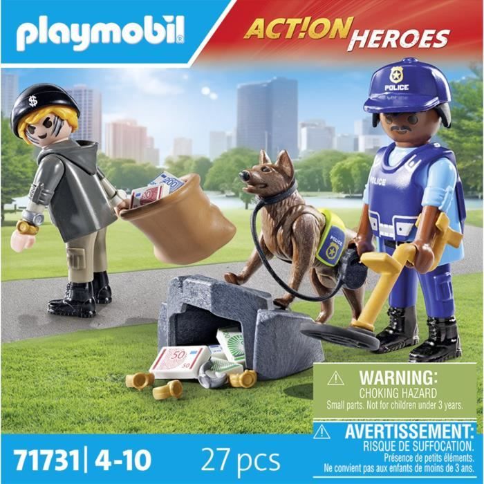 PLAYMOBIL 71731 Policier chien de recherche et voleur, Action Heroes, Les policiers, 27 pieces, Des 4 ans