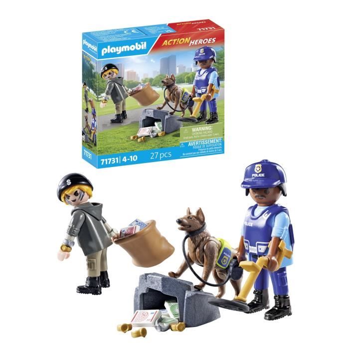PLAYMOBIL 71731 Policier chien de recherche et voleur, Action Heroes, Les policiers, 27 pieces, Des 4 ans