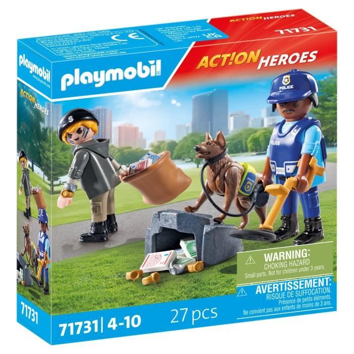 PLAYMOBIL 71731 Policier chien de recherche et voleur, Action Heroes, Les policiers, 27 pieces, Des 4 ans