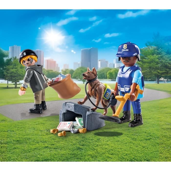 PLAYMOBIL 71731 Policier chien de recherche et voleur, Action Heroes, Les policiers, 27 pieces, Des 4 ans