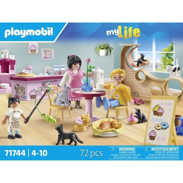 PLAYMOBIL 71744 Bar a chats avec 6 chats et 3 personnages, My Life, 72 pieces, Des 4 ans