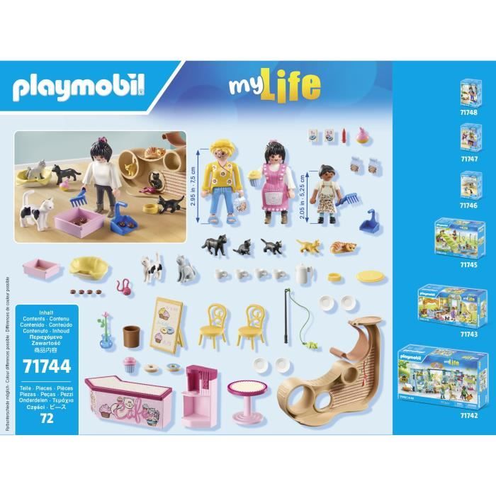 PLAYMOBIL 71744 Bar a chats avec 6 chats et 3 personnages, My Life, 72 pieces, Des 4 ans