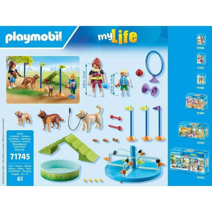 PLAYMOBIL 71745 Aire de jeux pour chiens, enfant et éducatrice, My Life, 61 pieces, Des 4 ans