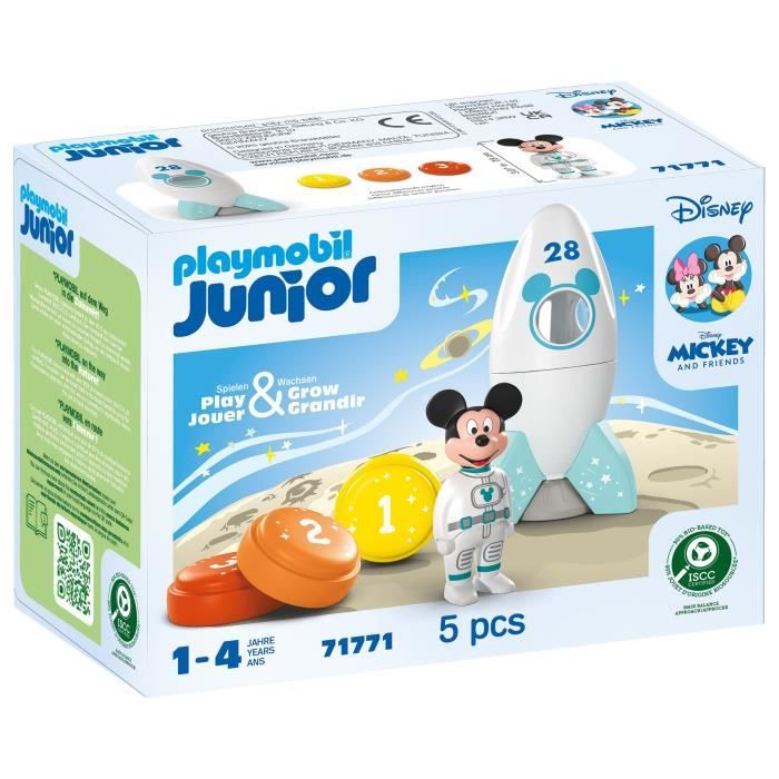 PLAYMOBIL Junior 71771 Mickey astronaute avec sa fusée, Disney, 5 pieces, Des 12 mois