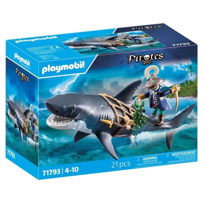 PLAYMOBIL 71793 Pirate et requin avec mâchoire articulée, Les pirates, 21 pieces, Des 4 ans
