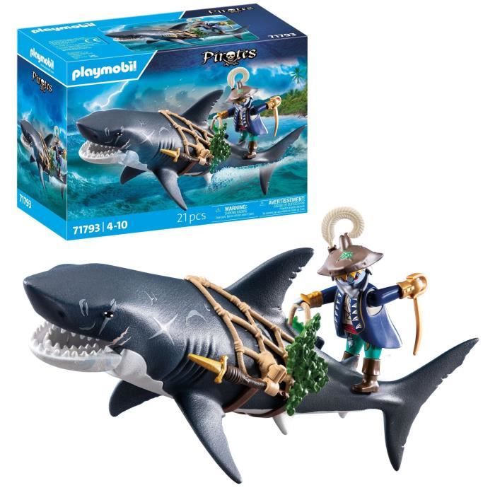 PLAYMOBIL 71793 Pirate et requin avec mâchoire articulée, Les pirates, 21 pieces, Des 4 ans