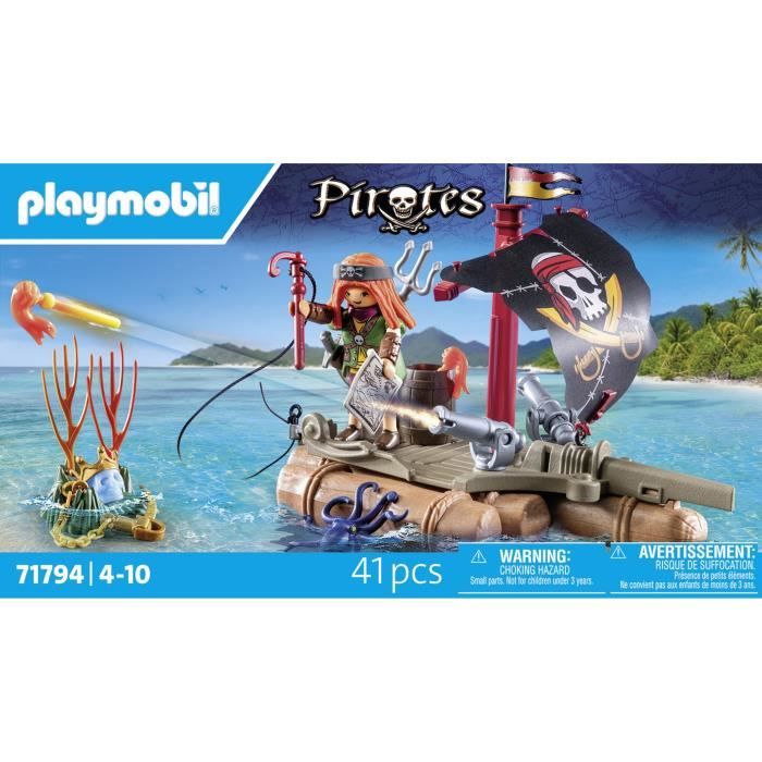 PLAYMOBIL 71794 Pirate avec radeau flottant, canons et trésor, Les pirates, 41 pieces, Des 4 ans