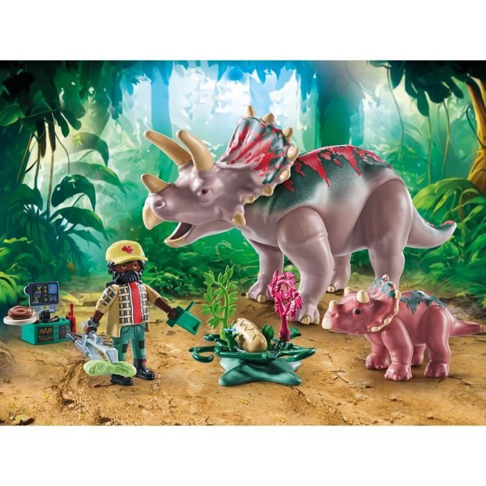 PLAYMOBIL 71821 Tricératops avec bébé et explorateur, Dinos, 29 pieces, Des 4 ans