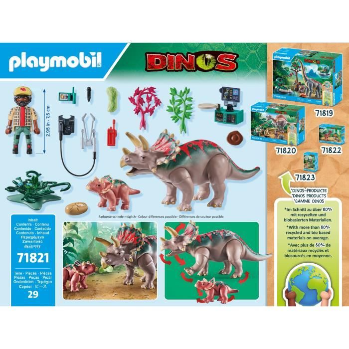 PLAYMOBIL 71821 Tricératops avec bébé et explorateur, Dinos, 29 pieces, Des 4 ans