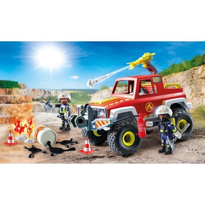 PLAYMOBIL 71824 Véhicule de pompiers avec bidon d'essence enflammé, Action Heroes, Les pompiers, 68 pieces, Des 4 ans