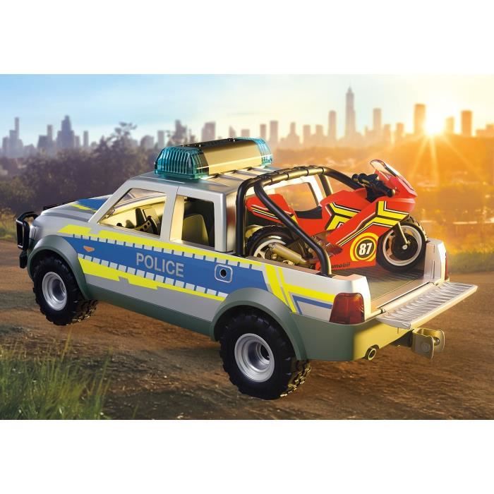 Playmobil 71875 Pick-up de police, moto & 2 personnages, Les policiers, City Action, 39 pieces, des 4 ans