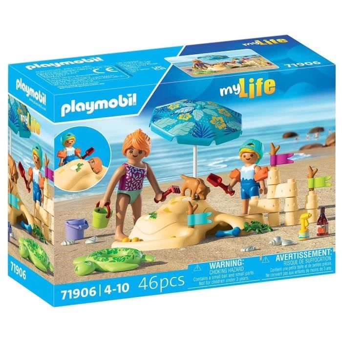 Playmobil 71906 Famille jouant dans le sable a la plage, My Life Vacances a la plage, 46 pieces, des 4 ans