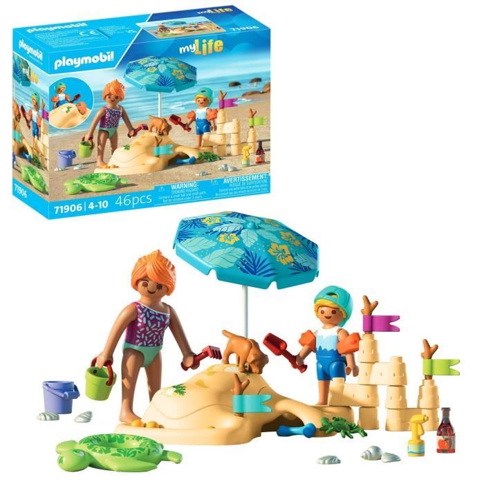 Playmobil 71906 Famille jouant dans le sable a la plage, My Life Vacances a la plage, 46 pieces, des 4 ans