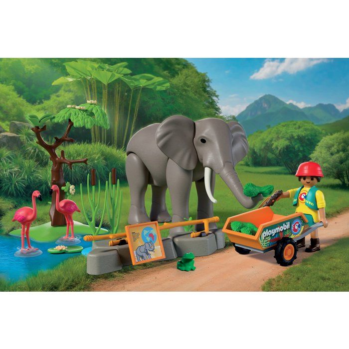 Playmobil 72068 Eléphants et soigneur animalier, My Life, Le Zoo, Promo pack, 43 pieces, Des 4 ans
