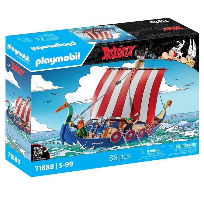 PLAYMOBIL 71888 Drakkar des pirates, Astérix, Personnages de la BD, Bateau et 4 personnages, 88 pieces, Des 5 ans