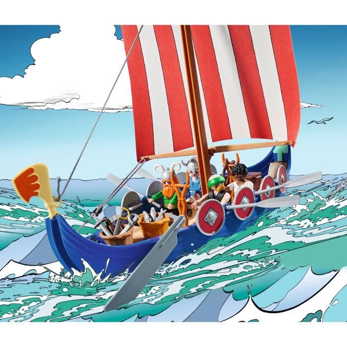 PLAYMOBIL 71888 Drakkar des pirates, Astérix, Personnages de la BD, Bateau et 4 personnages, 88 pieces, Des 5 ans