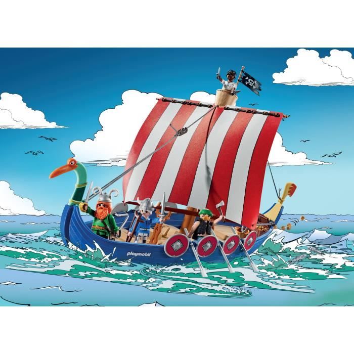 PLAYMOBIL 71888 Drakkar des pirates, Astérix, Personnages de la BD, Bateau et 4 personnages, 88 pieces, Des 5 ans