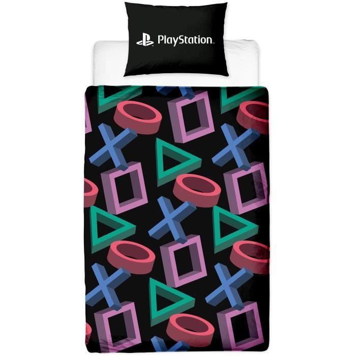 Parure de lit réversible - PLAYSTATION - Microfibre - 1 housse de couette 140 x 200 cm + 1 taie 63 x 63 cm