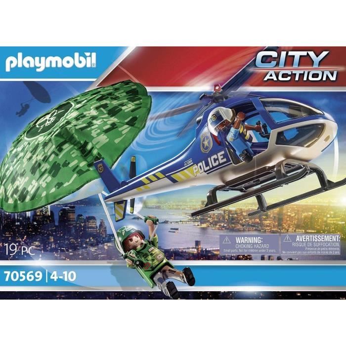 PLAYMOBIL 70569 Hélicoptere de police et parachutiste, City Action, Les Policiers, Des 4 ans