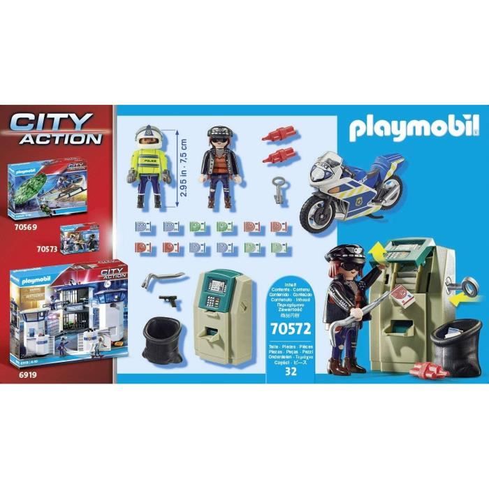 PLAYMOBIL 70572 Policier en moto et voleur, City Action, Les policiers, Des 4 ans