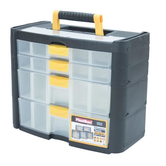 Boîte a outillage - Plastiken - 90002_NOIRE - 4 tiroirs (2 petits + 2 grands) - Titanium - En plastique