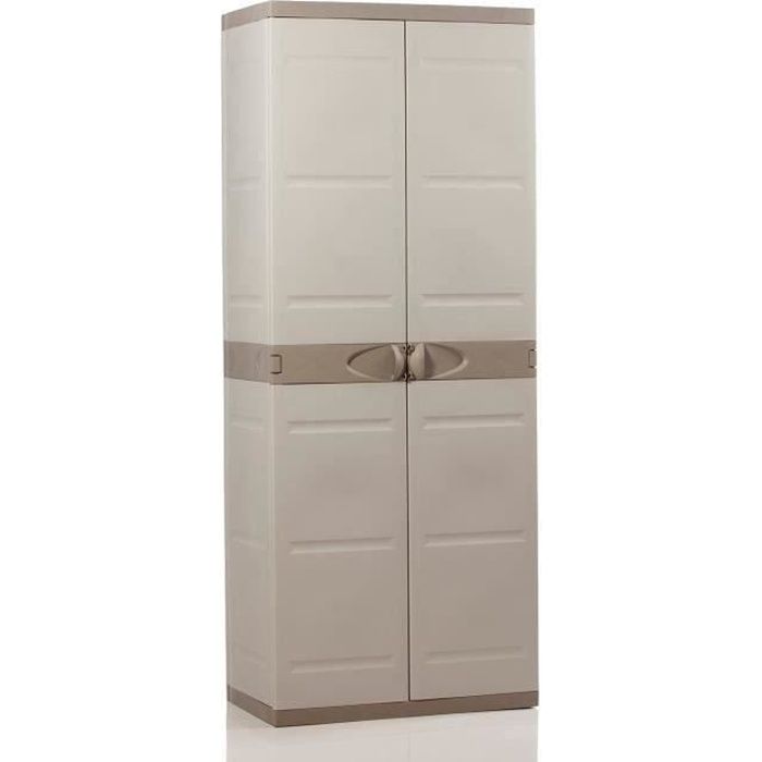 Armoire haute de rangement en rÈsine - PLASTIKEN - TITANIUM - 4 Ètageres - Beige et Taupe