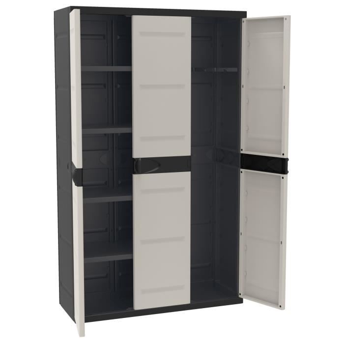 Armoire haute PLASTIKEN Titanium - 3 portes - 105 x 44 x 176 cm - Noir et Beige