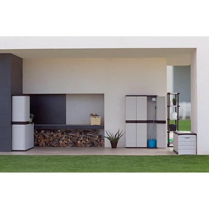 Armoire basse 2 portes TITANIUM PLASTIKEN avec étageres - Beige et Noire - Intérieur/Extérieur