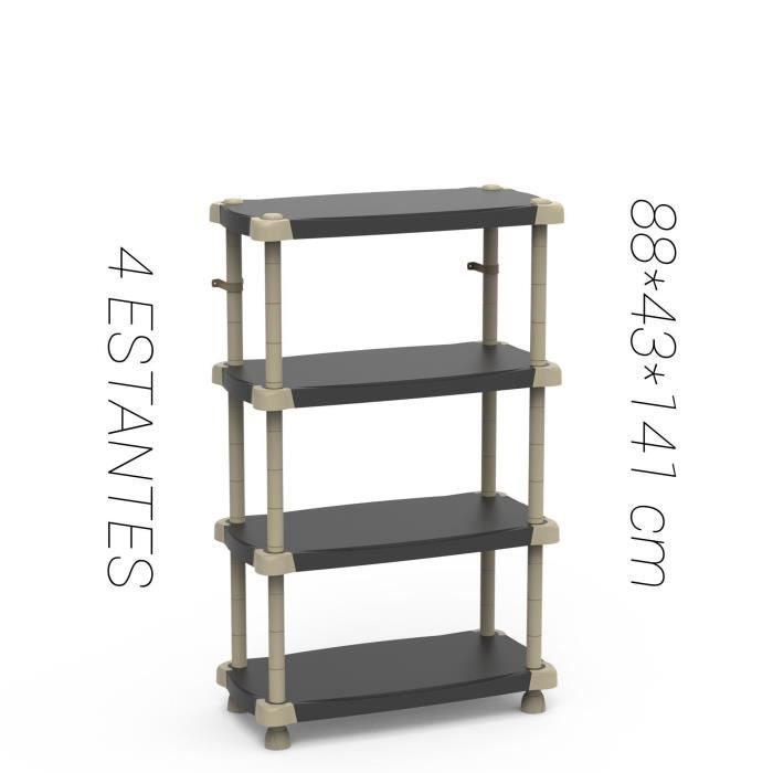 Etagere - PLASTIKEN - Plastique - 88 x 43 x 150 cm - 4 étages - Noir