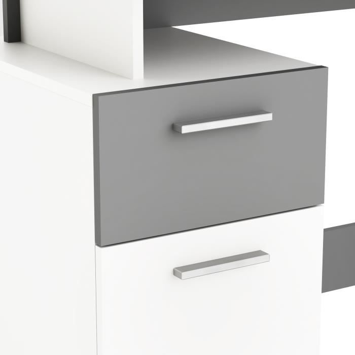 Bureau droit - Blanc et gris - Contemporain - L 121,5 x H 109,7 x P 55,1 cm - 1 porte 1 tiroir - PLATON